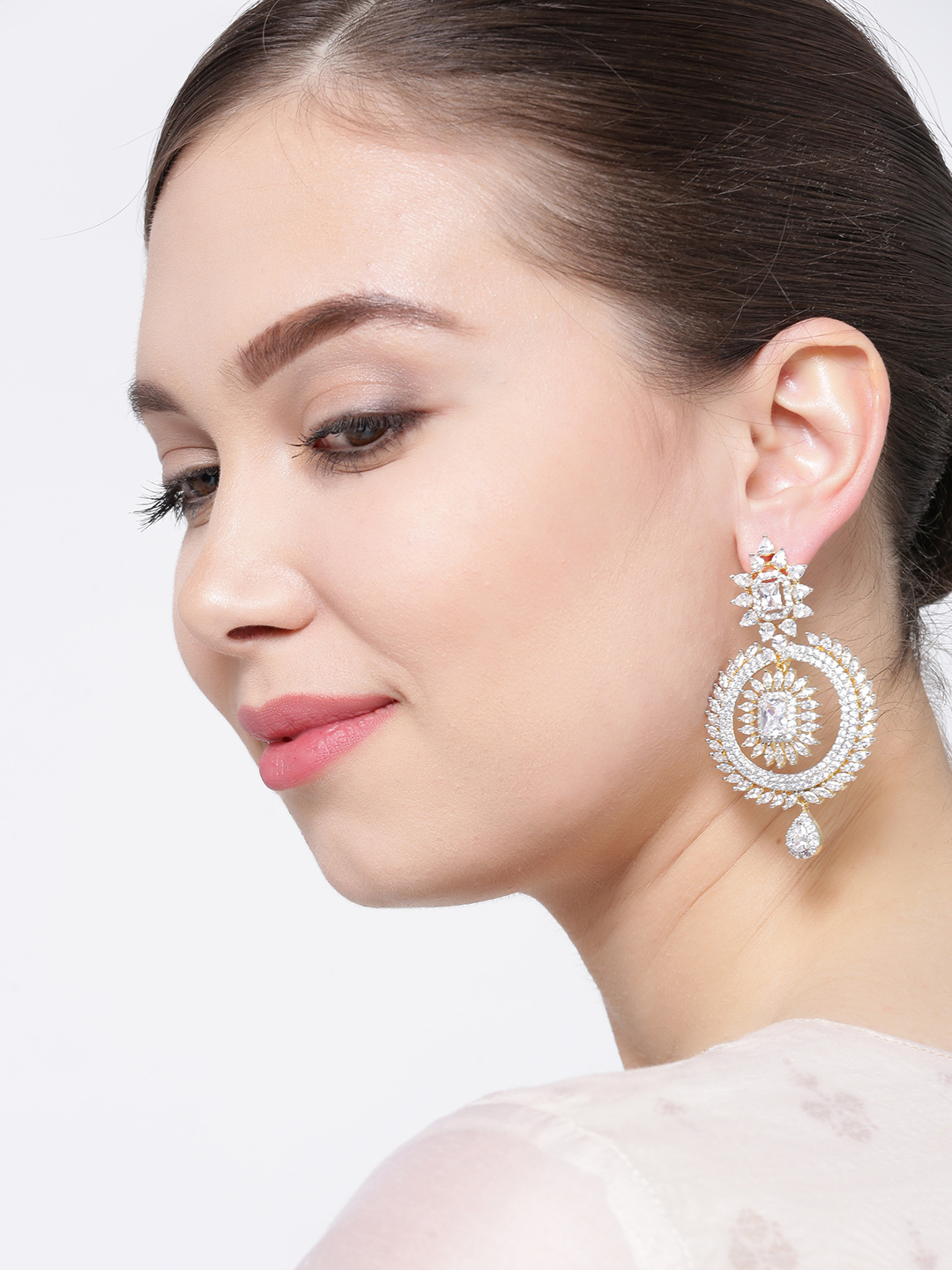 YouBella Gold-Plated Stone-Studded Circular Drop Earrings